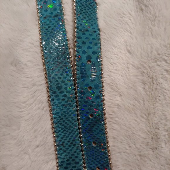 Belts by SImon metallic teal leather belt with silver hardware large - Picture 7 of 16